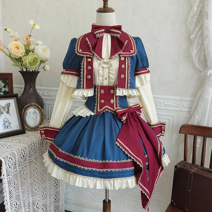 Punk Lolita Circus Color Lolita Set Magician Red Blue Cute Halloween Costume Skirt Blouse