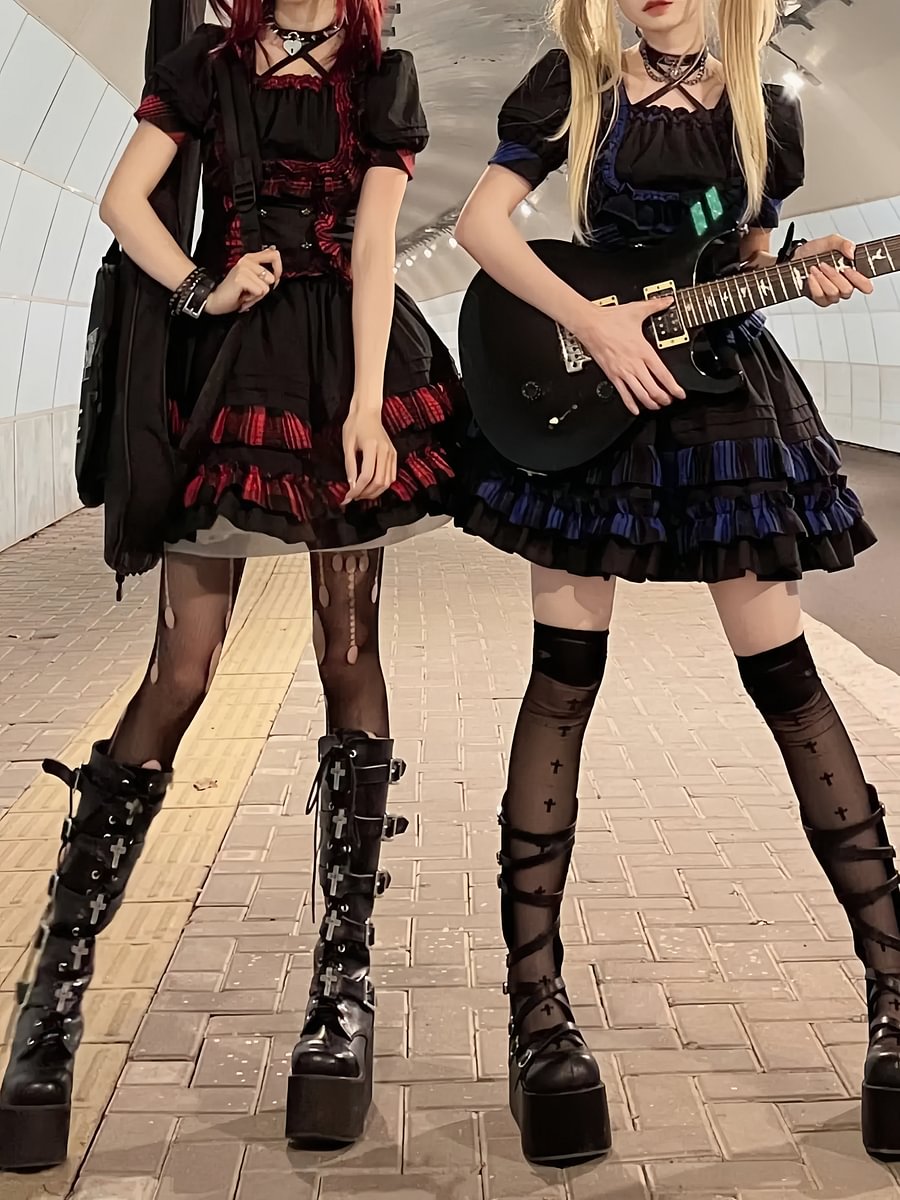 Punk Rock Two-piece Suit Lolita Spring and Summer Short Song Suit Black Dark Wind