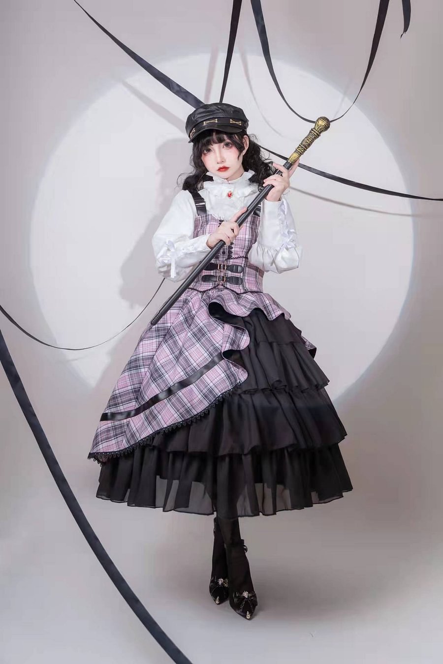 Punk Lolita Purple Black British SK Checker Cake Dress