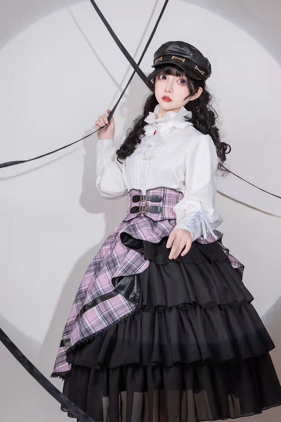 Punk Lolita Purple Black British SK Checker Cake Dress