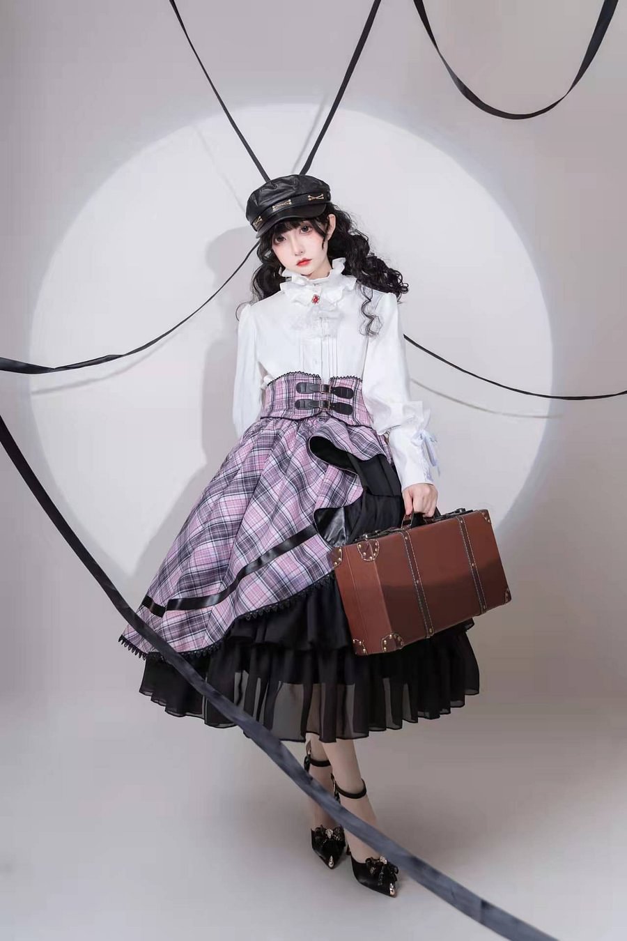 Punk Lolita Purple Black British SK Checker Cake Dress