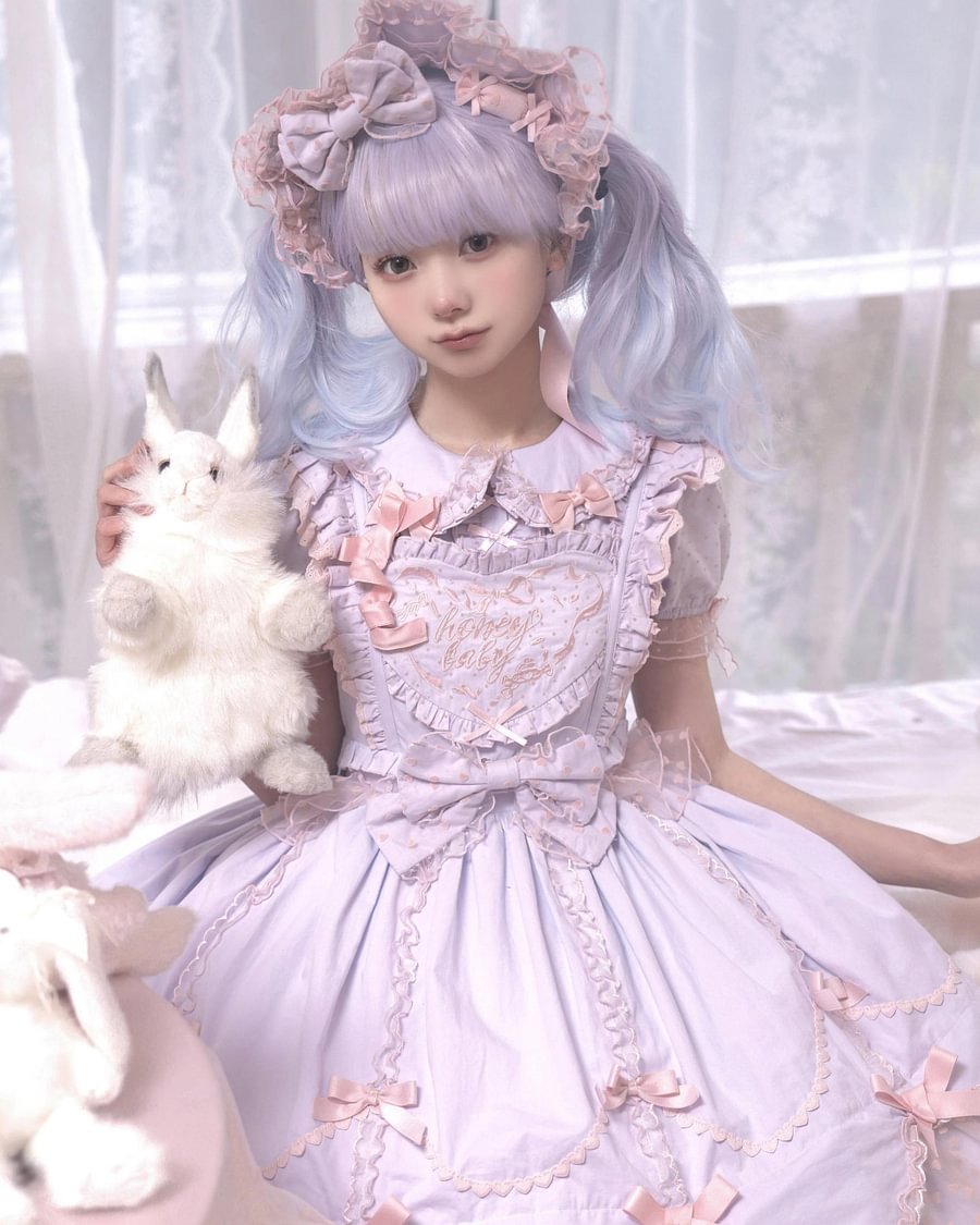 Purple Short Sleeve Bow Lace Dress Princess Dress Lolita