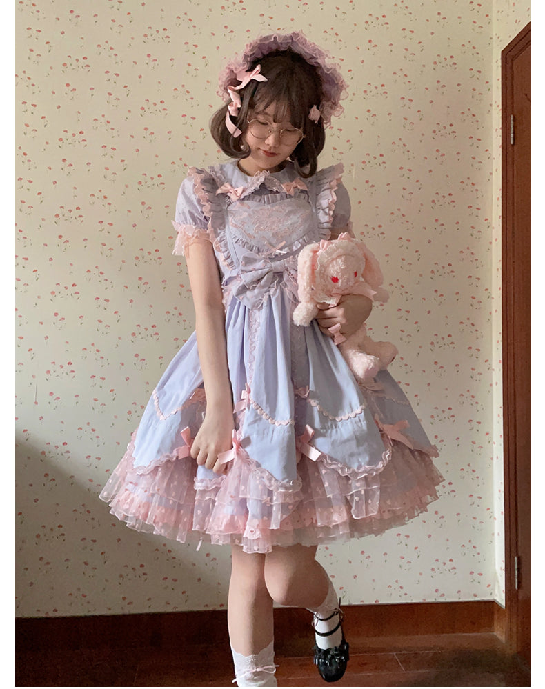 Purple Short Sleeve Bow Lace Dress Princess Dress Lolita
