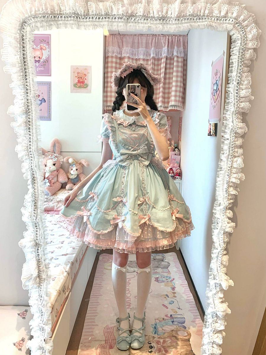Purple Short Sleeve Bow Lace Dress Princess Dress Lolita