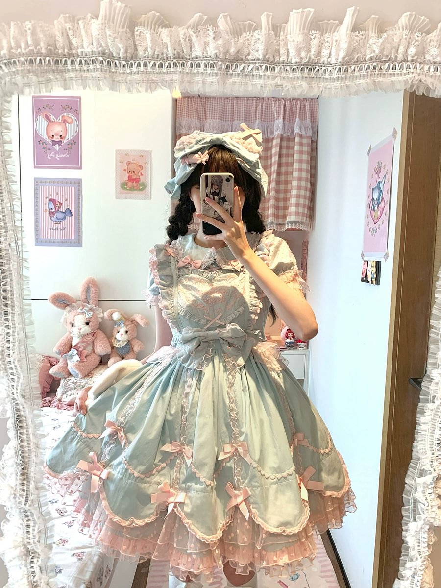 Purple Short Sleeve Bow Lace Dress Princess Dress Lolita
