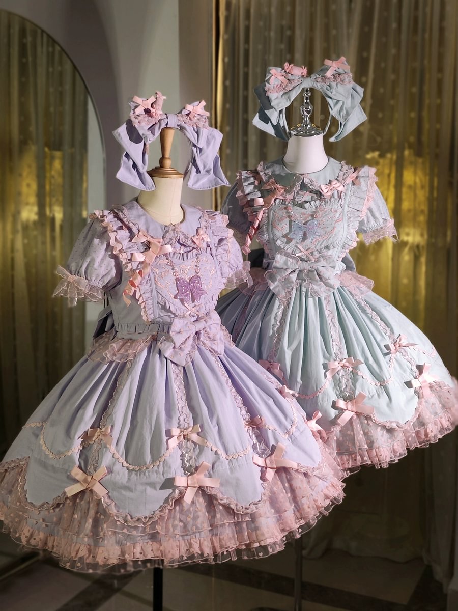 Purple Short Sleeve Bow Lace Dress Princess Dress Lolita