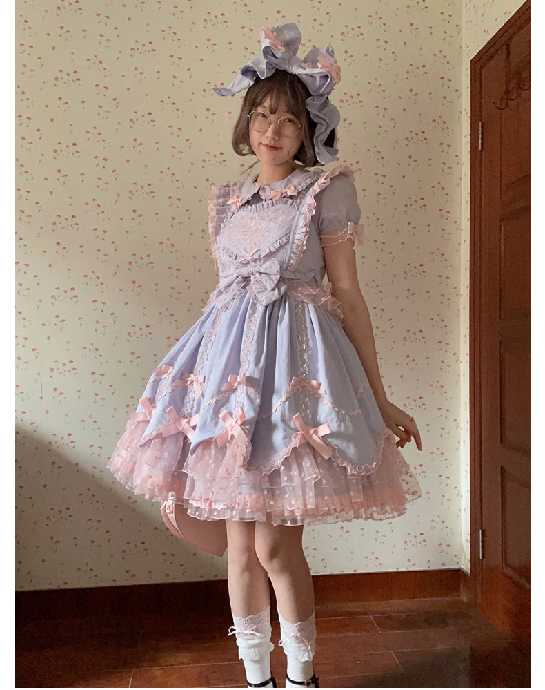 Purple Short Sleeve Bow Lace Dress Princess Dress Lolita