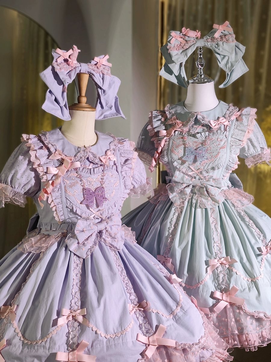 Purple Short Sleeve Bow Lace Dress Princess Dress Lolita