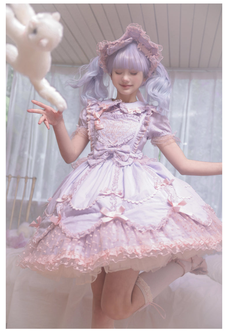 Purple Short Sleeve Bow Lace Dress Princess Dress Lolita