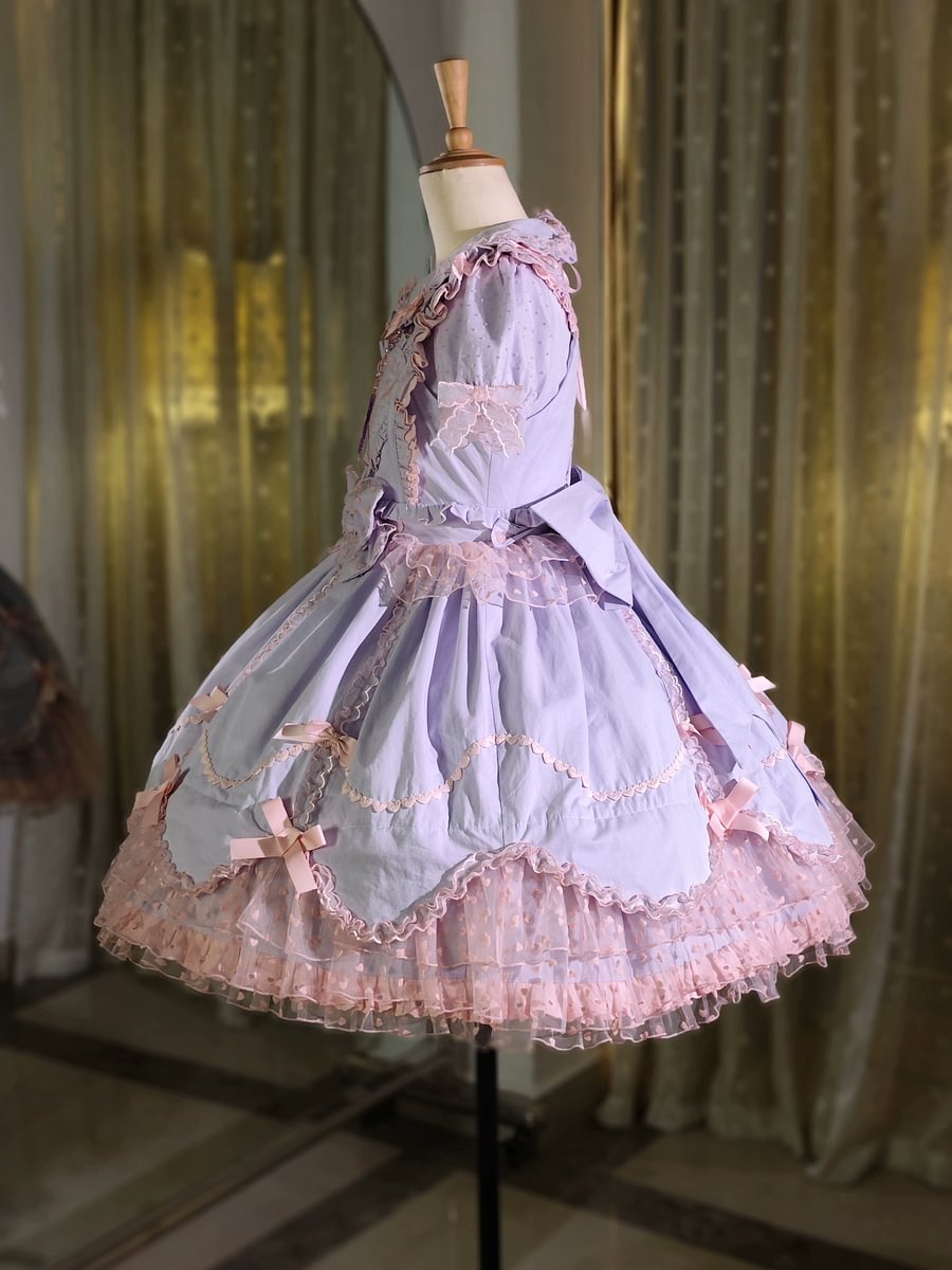 Purple Short Sleeve Bow Lace Dress Princess Dress Lolita
