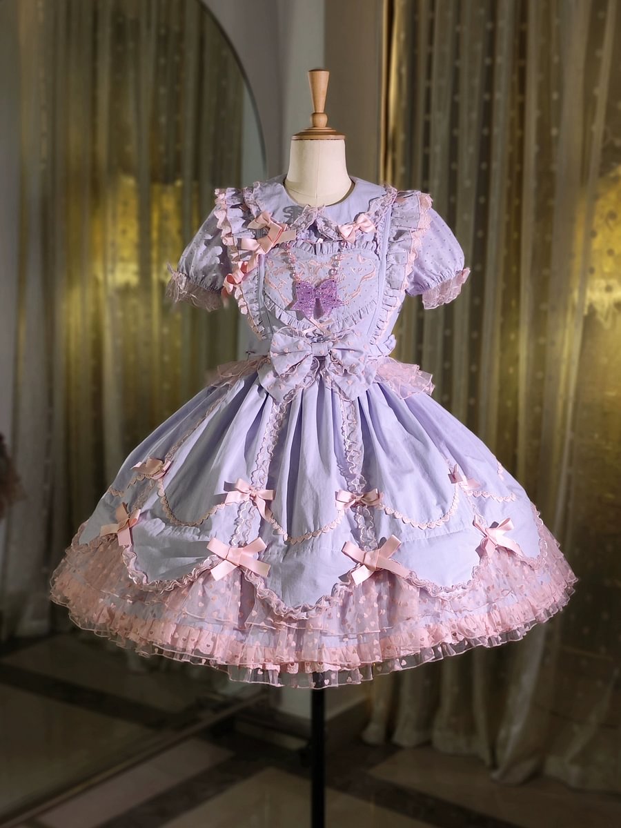 Purple Short Sleeve Bow Lace Dress Princess Dress Lolita