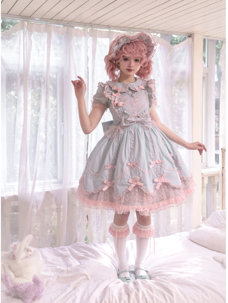 Purple Short Sleeve Bow Lace Dress Princess Dress Lolita