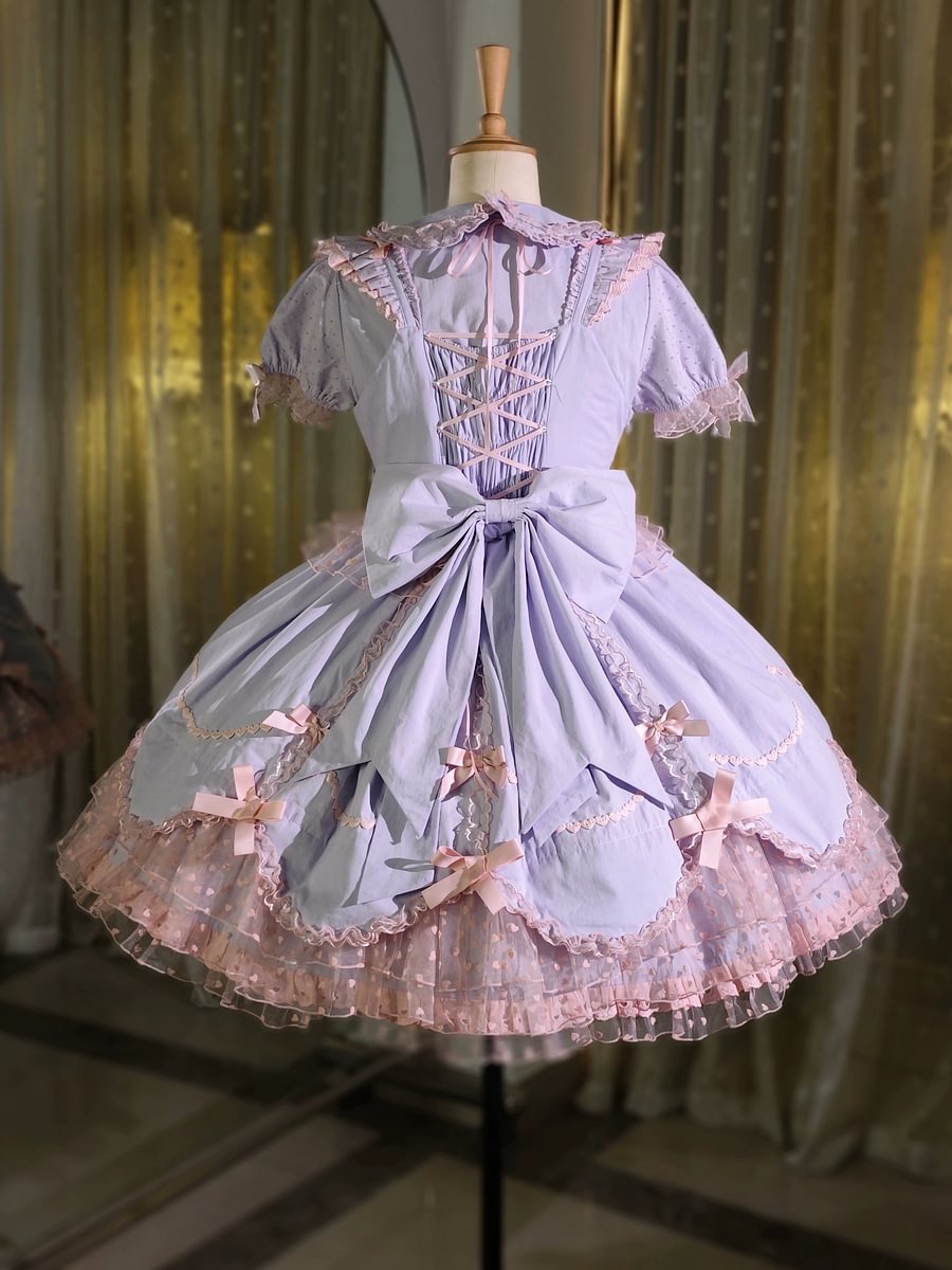 Purple Short Sleeve Bow Lace Dress Princess Dress Lolita