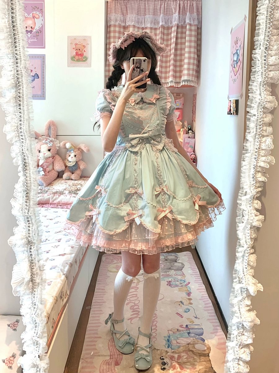 Purple Short Sleeve Bow Lace Dress Princess Dress Lolita