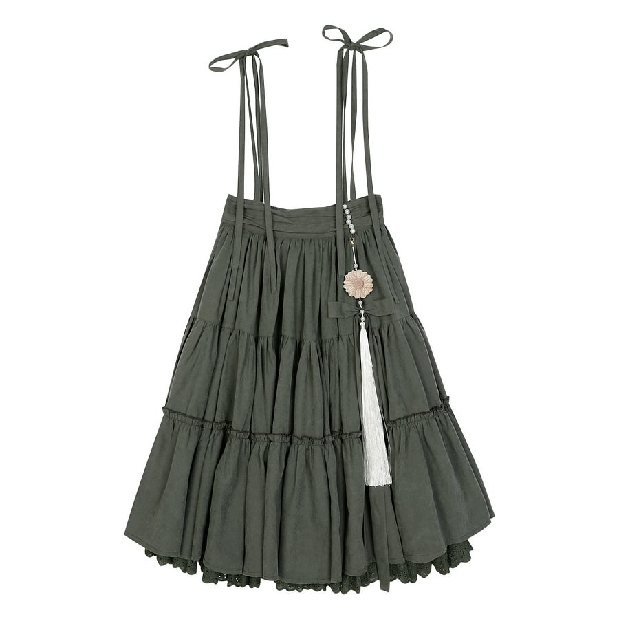 Qi Lolita Classic Elegant Green Long Dress Two-piece Lolita Pastoral Long-sleeved Shirt
