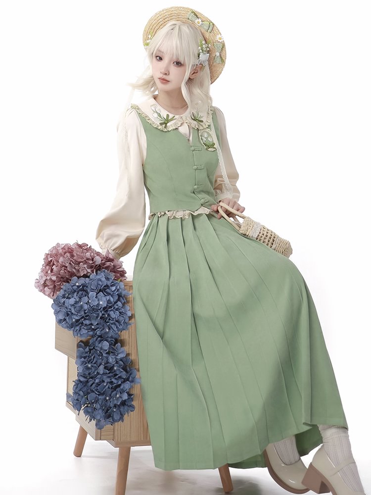 Qi Lolita Han Element Lolita Dress French Lolita Green Elegant Op Princess Dress
