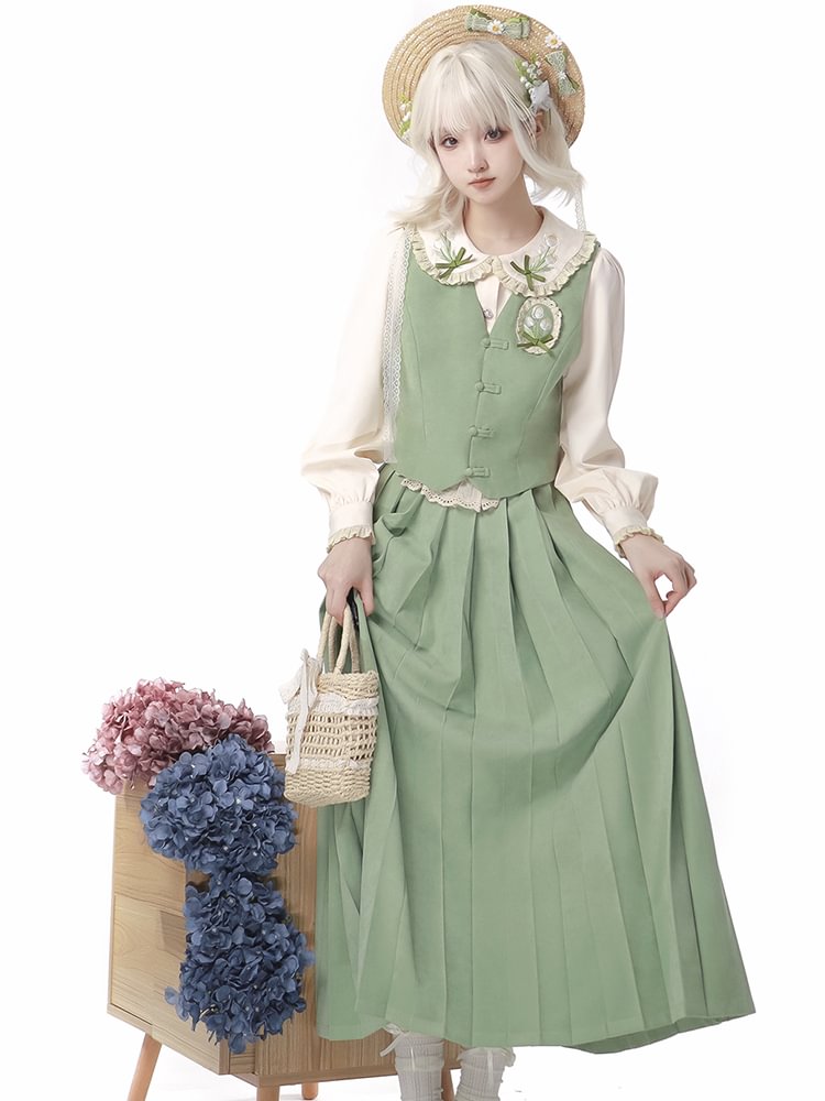 Qi Lolita Han Element Lolita Dress French Lolita Green Elegant Op Princess Dress