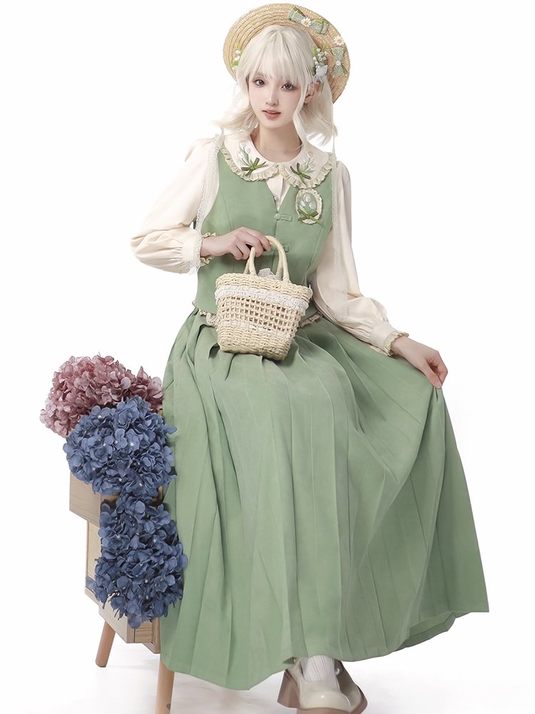Qi Lolita Han Element Lolita Dress French Lolita Green Elegant Op Princess Dress