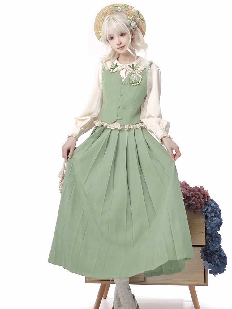 Qi Lolita Han Element Lolita Dress French Lolita Green Elegant Op Princess Dress