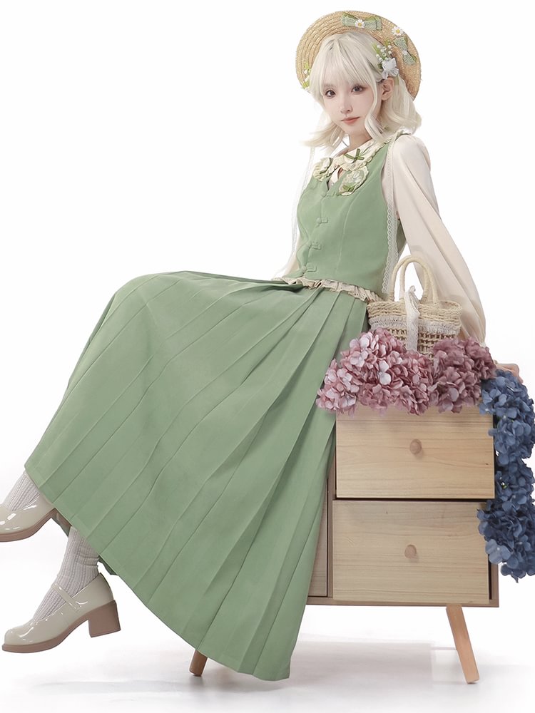 Qi Lolita Han Element Lolita Dress French Lolita Green Elegant Op Princess Dress