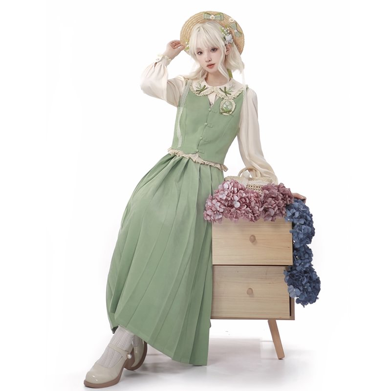 Qi Lolita Han Element Lolita Dress French Lolita Green Elegant Op Princess Dress