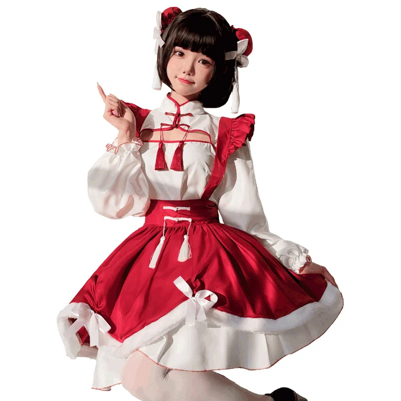 Qi Lolita Red Dress Japanese Maid Dress OP Plus Size 3XL Lolita Dress