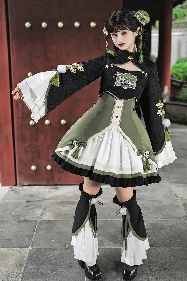 Qi Lolita Sweet Lolita Cute Panda Lolita Dress Embroider Long Sleeved Dress