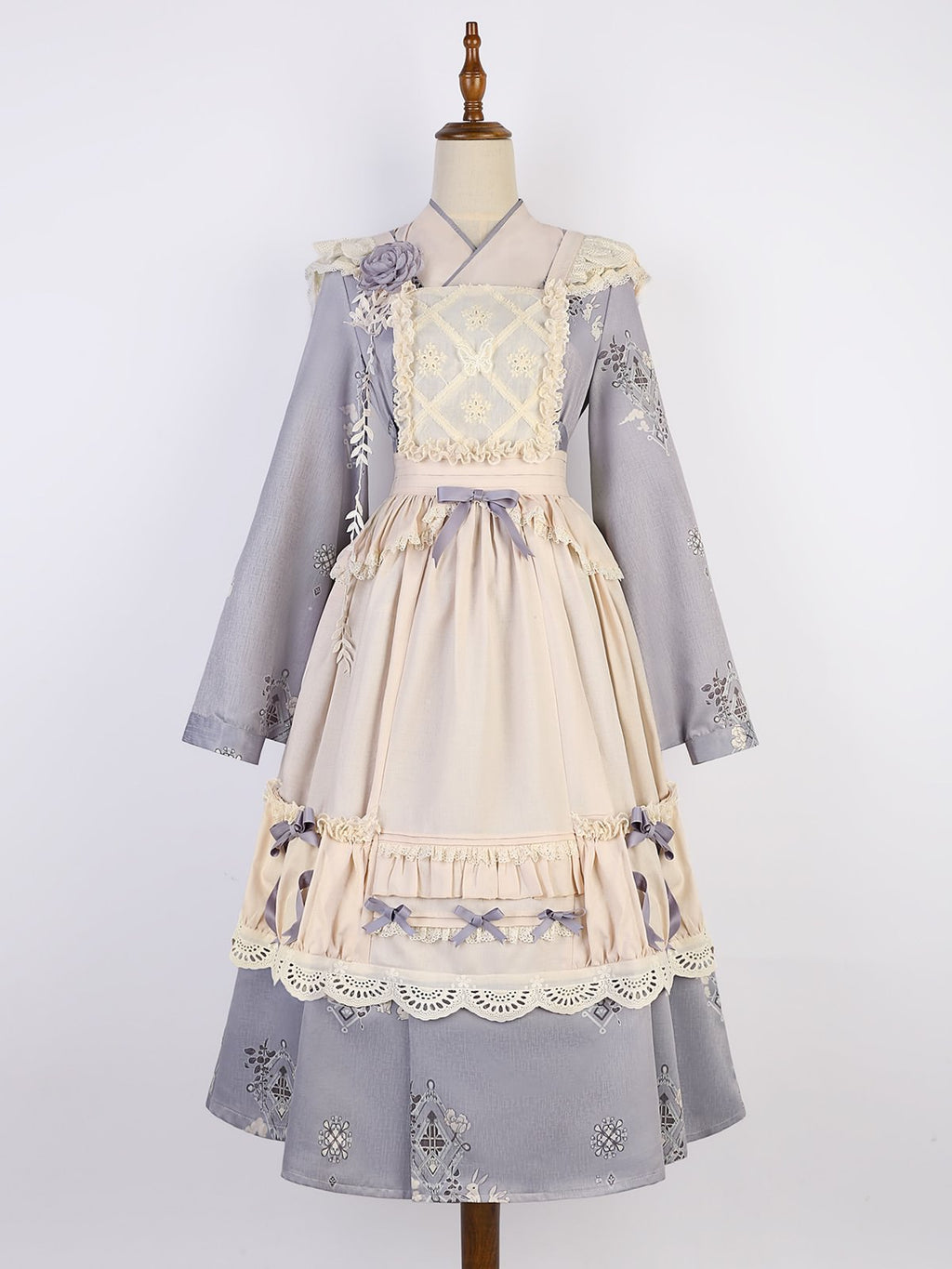 Qi Lolita Sweet Purple Maid Dress Elegant Long Sleeve Lolita Dress