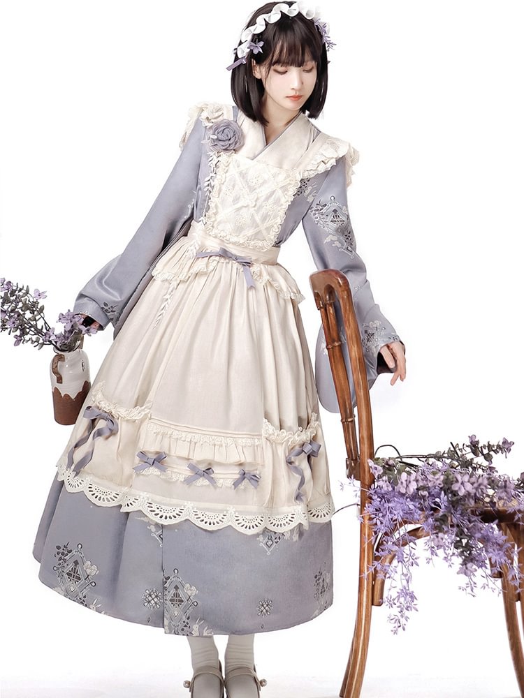 Qi Lolita Sweet Purple Maid Dress Elegant Long Sleeve Lolita Dress
