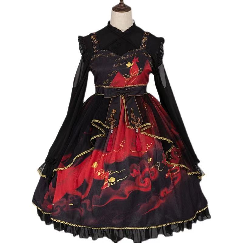 Qi Lolita Black-Re Ink Wash Painting Lolita Dress Jumper Skirt