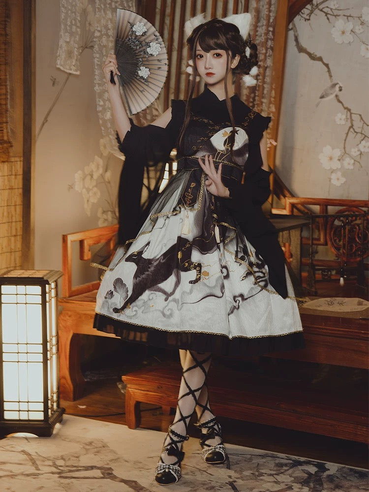 Qi Lolita Black-Re Ink Wash Painting Lolita Dress Jumper Skirt