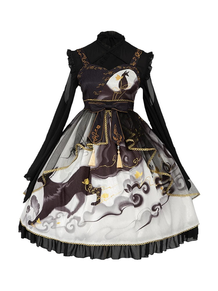 Qi Lolita Black-Re Ink Wash Painting Lolita Dress Jumper Skirt