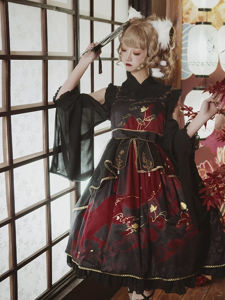 Qi Lolita Black-Re Ink Wash Painting Lolita Dress Jumper Skirt