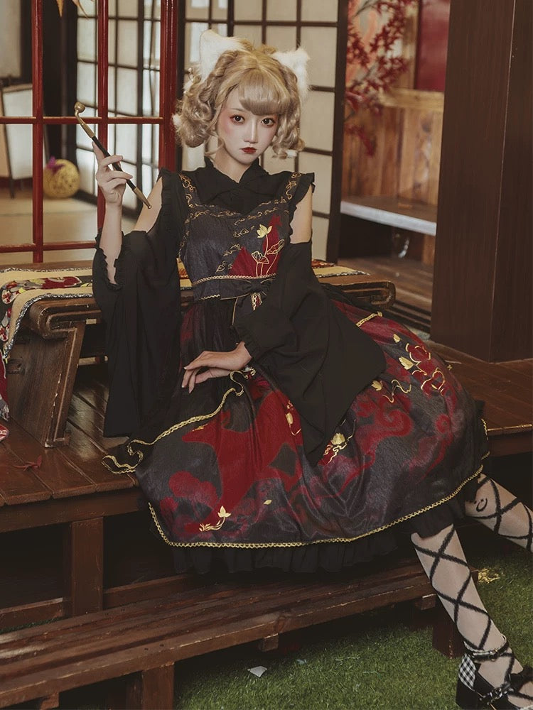 Qi Lolita Black-Re Ink Wash Painting Lolita Dress Jumper Skirt