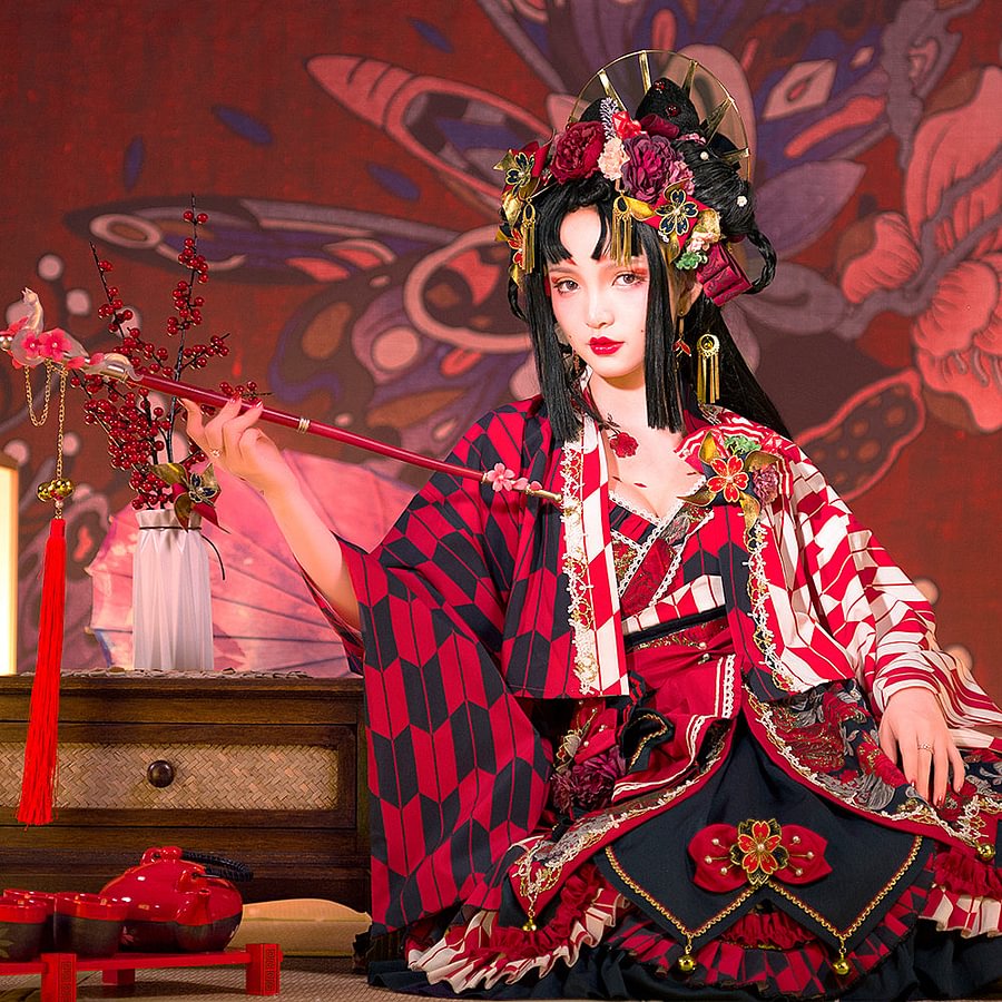 Qi Lolita Vintage Long Red Long Sleeve Dresses