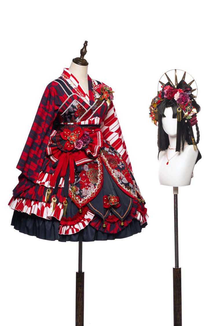 Qi Lolita Vintage Long Red Long Sleeve Dresses