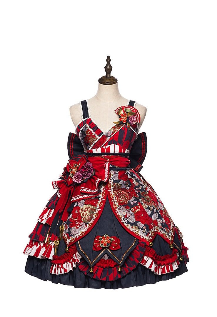 Qi Lolita Vintage Long Red Long Sleeve Dresses