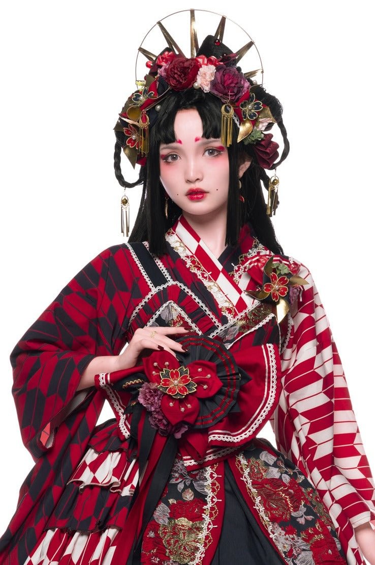 Qi Lolita Vintage Long Red Long Sleeve Dresses