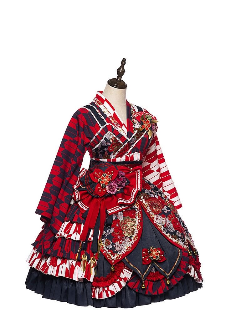 Qi Lolita Vintage Long Red Long Sleeve Dresses