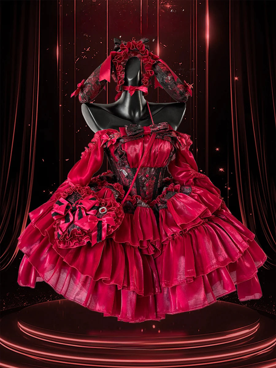 Gothic Lolita Red Rose Thorn Tiered Cake Dress JSK