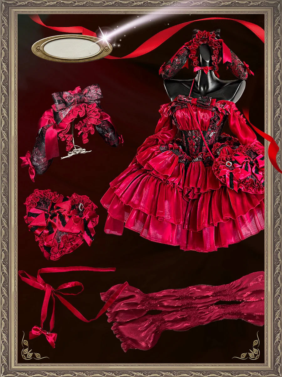 Gothic Lolita Red Rose Thorn Tiered Cake Dress JSK