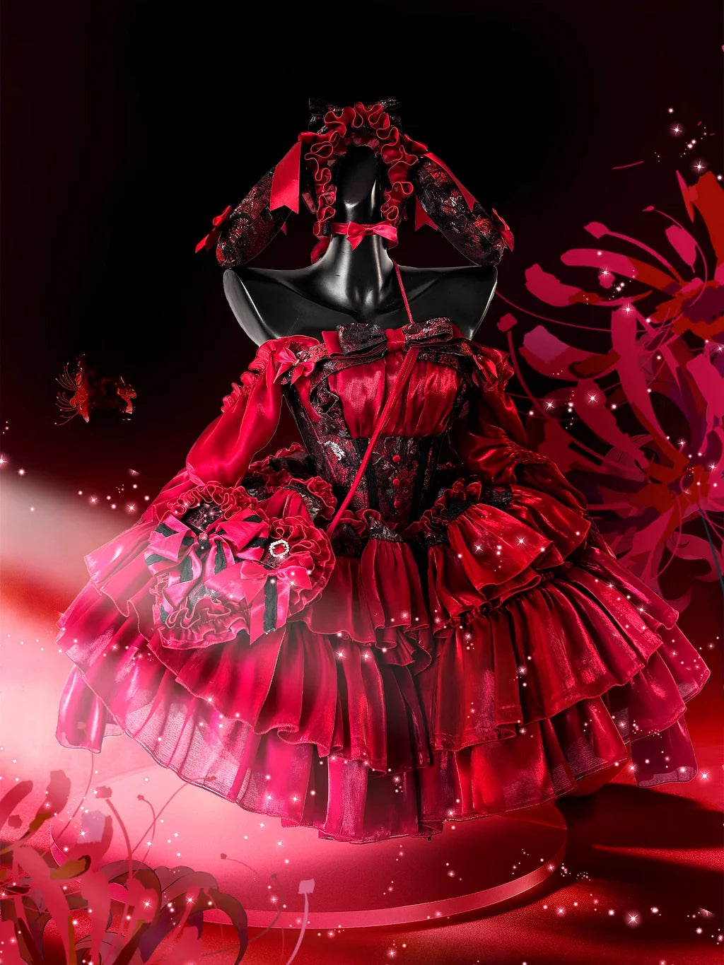 Gothic Lolita Red Rose Thorn Tiered Cake Dress JSK