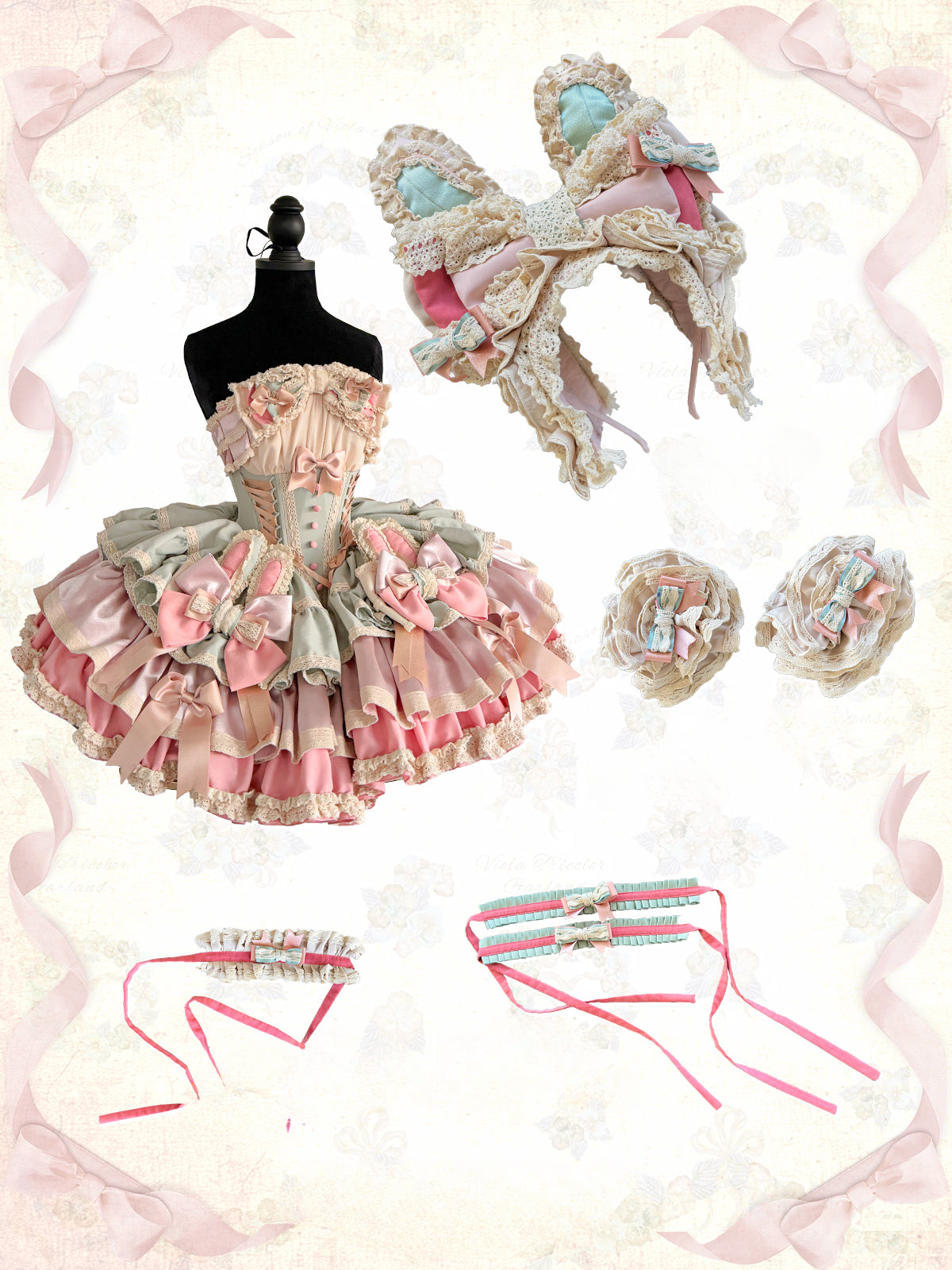 Ribbon Bow Sweet Lolita Dress Ballet Style Bunny Ears Ruffles Lolita Accessories
