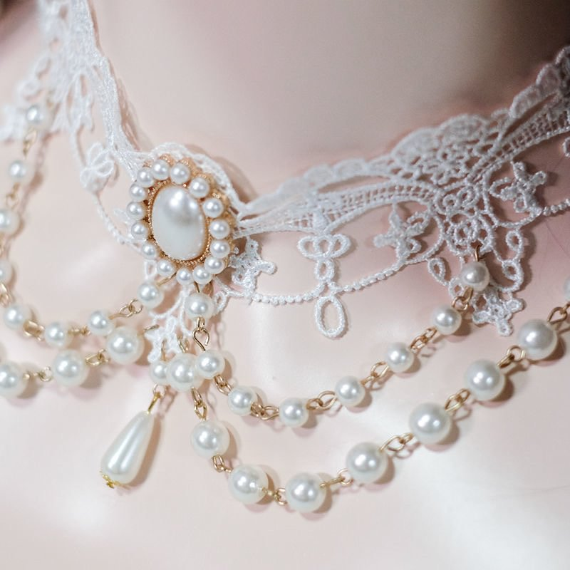 Lolita Necklace  Rococo Lolita Gorgeous Multi-layer Pearl Lace Vintage Court Style Choker