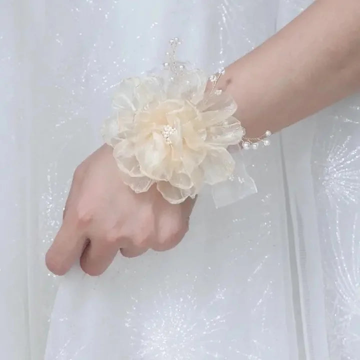 Romantic Wedding Lolita Accessories Flower Pearls Hand Band Elegant Bridesmaid
