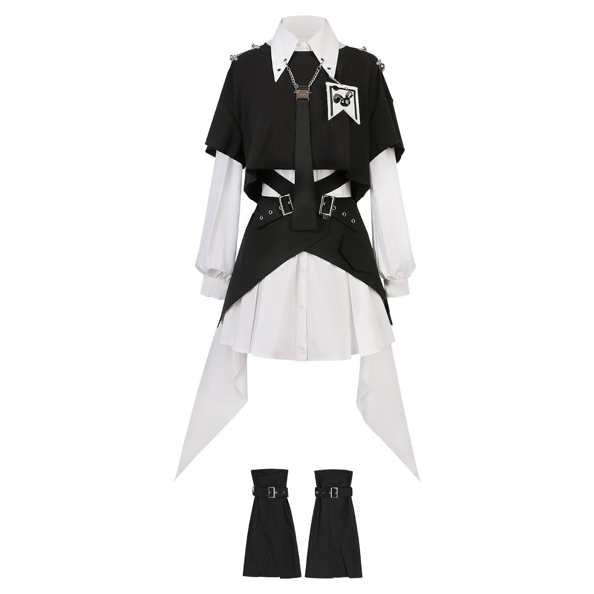 Simple Goth Suit Cool Girl Lolita Long Sleeve Shirt Set Black-white