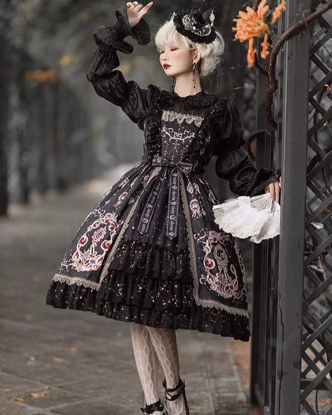 Spring and Fall Classic Vintage Court Style JSK Dress Lolita Red and Black Classic Lolita Dress