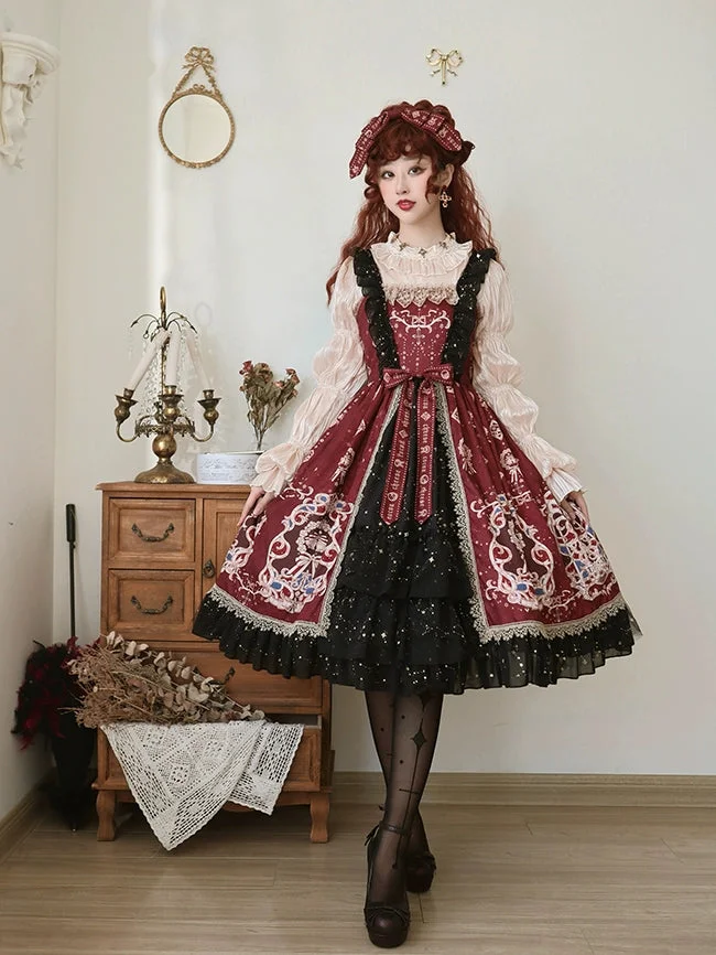 Spring and Fall Classic Vintage Court Style JSK Dress Lolita Red and Black Classic Lolita Dress