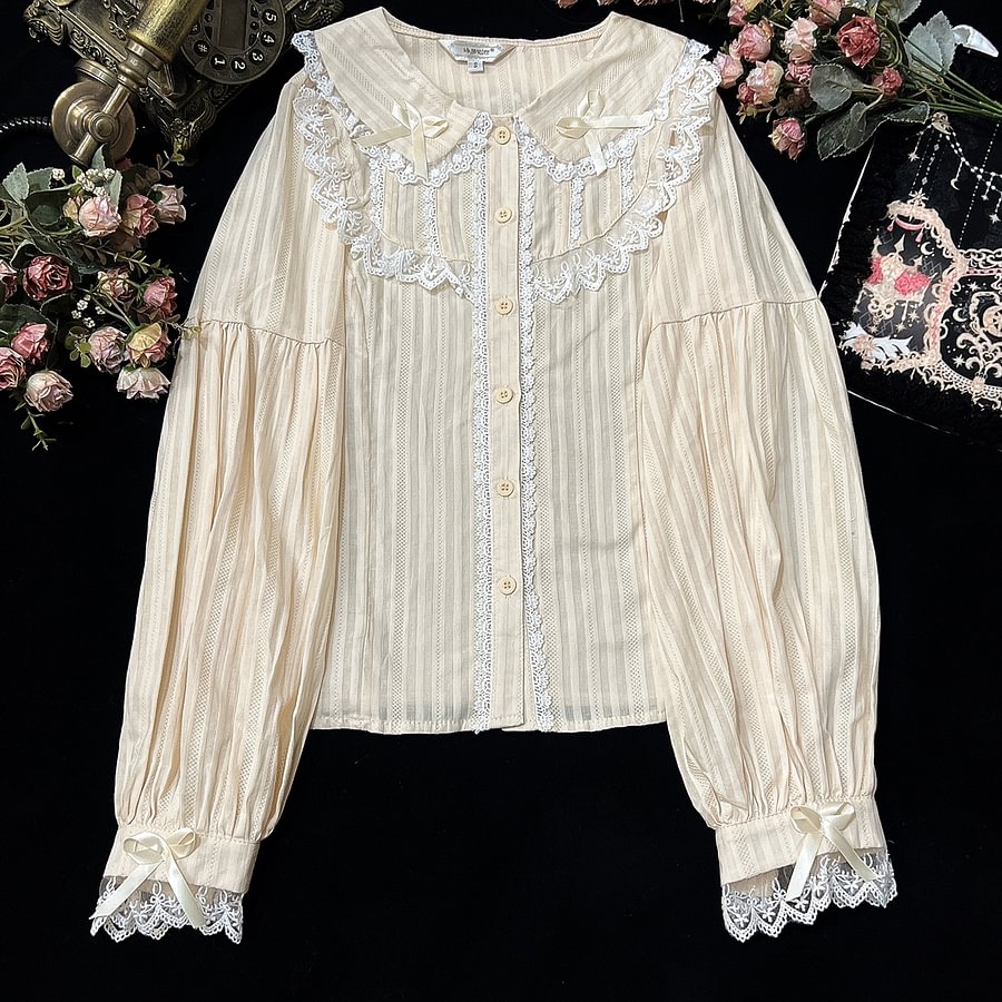 Summer Doll Collar Short-sleeved Cotton Shirt with Inner Lolita Sweet and Cute Fungus Edge Blouse