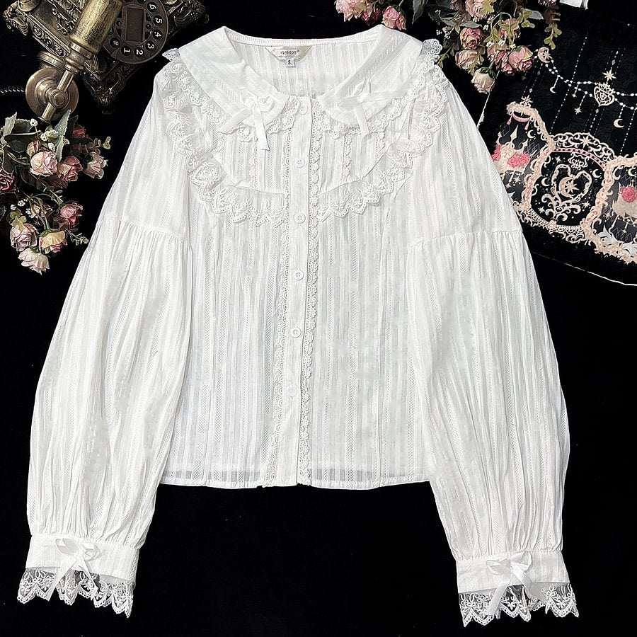 Summer Doll Collar Short-sleeved Cotton Shirt with Inner Lolita Sweet and Cute Fungus Edge Blouse